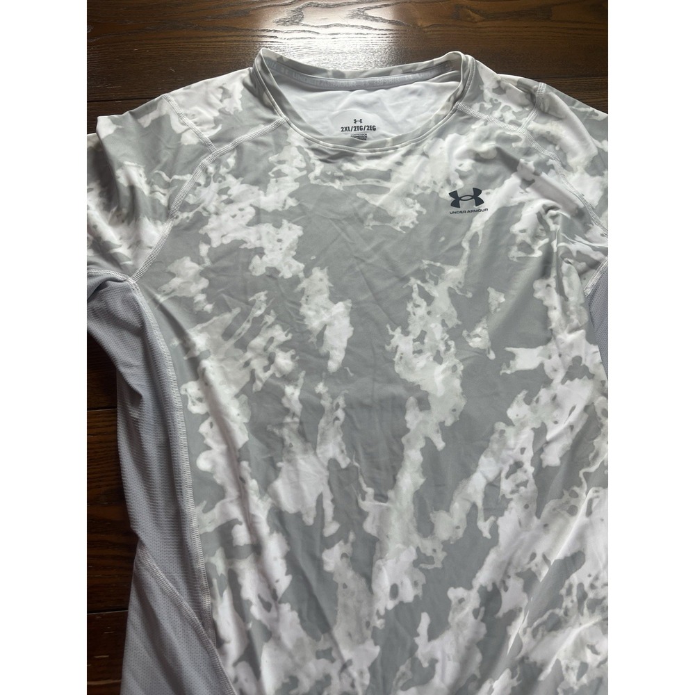 Under Armour Shirt Mens 2XL White Camo Iso Chill Short Sleeve Compression